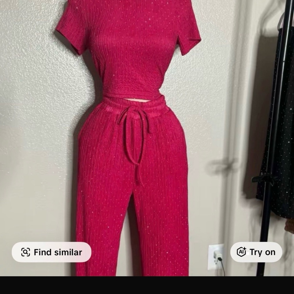 Women's Red Ribbed Knit Set